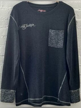 Rare Barrett Jackson Long Pullover Tee Shirt Signature Pocket Contrast Stitch XL